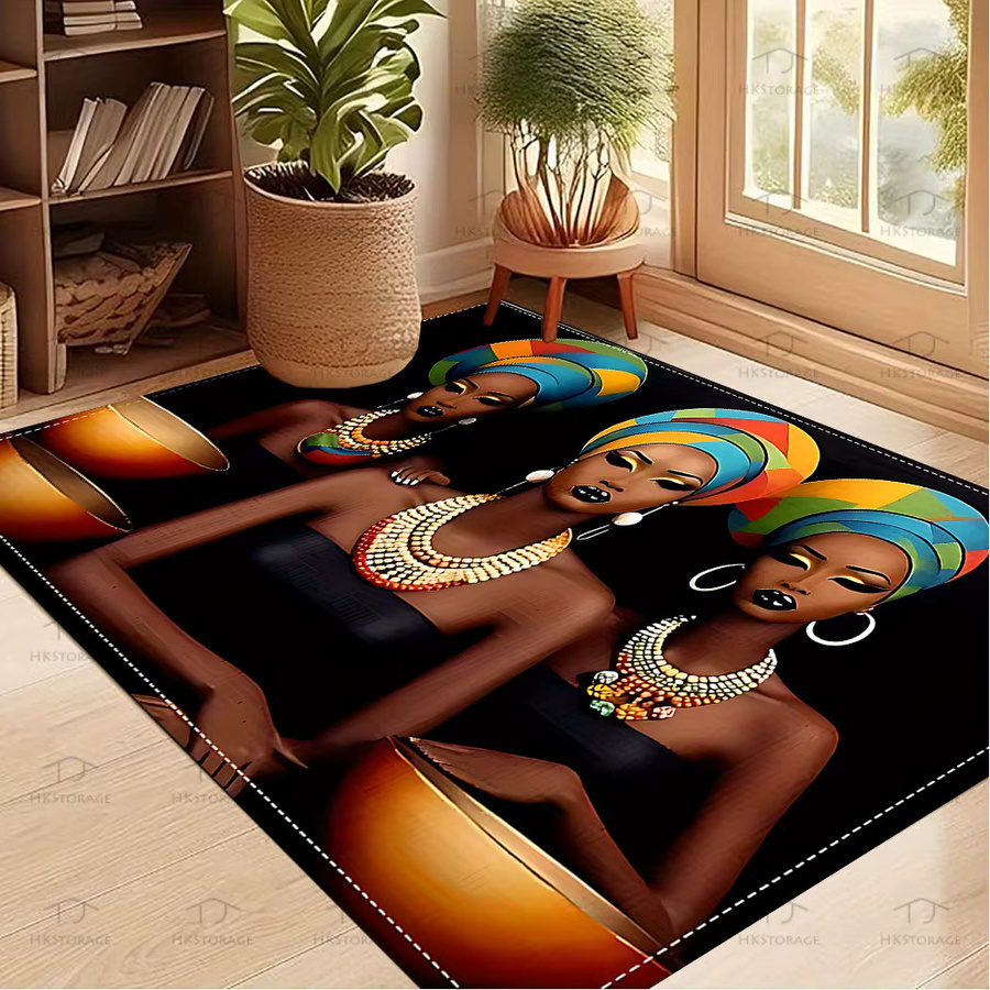 VIKAMA Teppich mit afrikanischem Frauen-Print, ethnisch und rutschfest, maschinenwaschbar, Mehrfarbig, Rechteckig, B/T: 60 x 40 cm - Bild 3