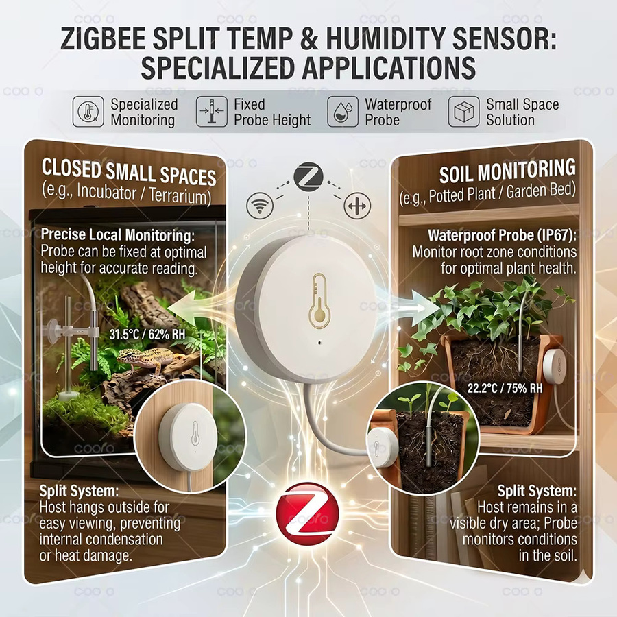 coolo Zigbee NTC Temperatur- und Feuchtigkeitssensor mit Edelstahlsonde in Weiß zur Messung der Flüssigkeitstemperatur für Aquarien, Pools, Badewannen, Gefrierschränke und Labore - Bild 5