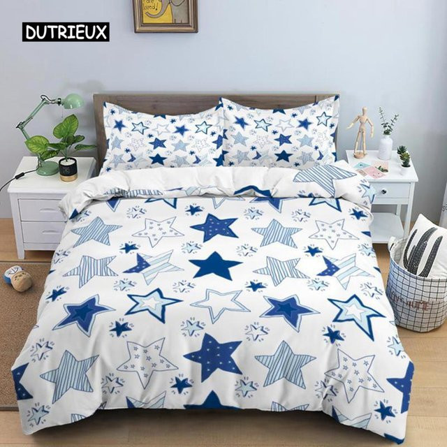 Bettwäsche-Set mit Sternenmuster von Binchi Outdoor Product aus Mikrofaser, Farbe: Bunt/Weiß, B/H: 135 x 200 cm - Bild 1