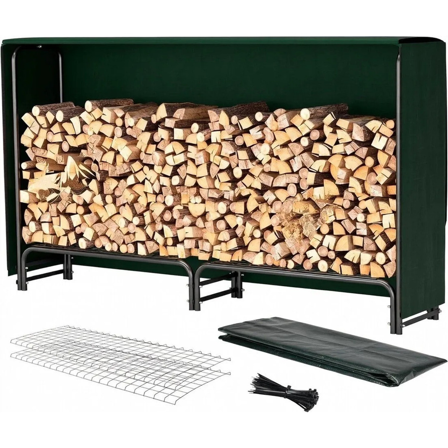 TTL GARDEN Kaminholzregal M Schwarz mit Schutzplane, Holzlager für Outdoor und Indoor aus pulverbeschichtetem Stahl, B/H/T: 200 x 116 x 36 cm - Bild 2