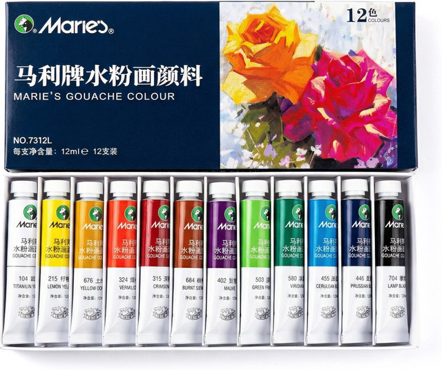 Marie's Gouache-Farbset Multicolor mit 12 Farben à 12 ml für Kunst und Malerei - Bild 1