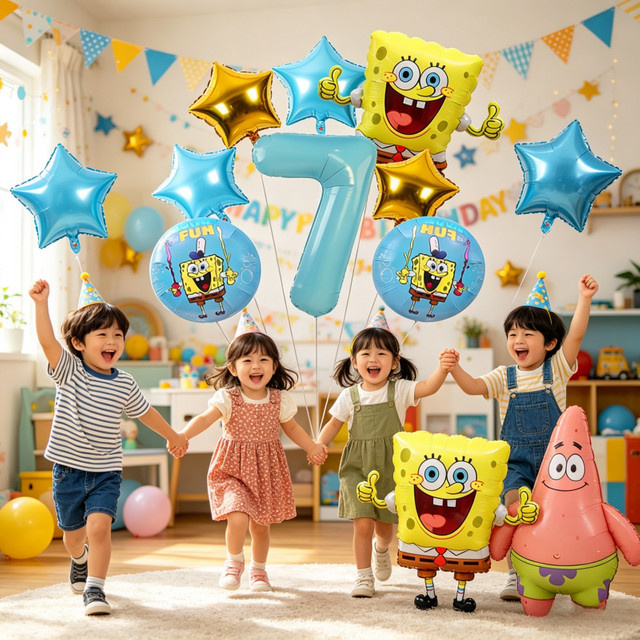 Potdemiel SpongeBob Schwammkopf Zahlen-Aluminiumballons und Folienballons in Multicolour für Kindergeburtstage und Partydekorationen - Bild 1