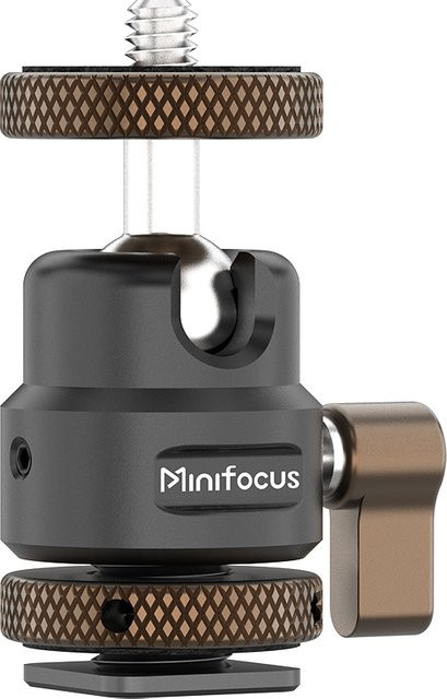 Minifocus Kamera Blitzschuhhalterung mit 360-Grad-Kugelkopf und 1/4 Zoll Schraube, Stativadapter für Kamera-Monitor, Video und LED-Licht, Schwarz - Bild 1