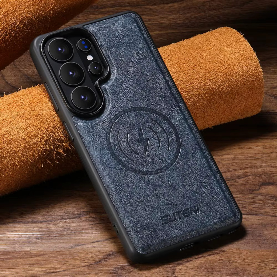Magnetische Lederhülle mit Kuhhaut-Textur für Samsung Galaxy S26 S25 S24 S23 Ultra in Braun, stoßfest und MagSafe-kompatibel - Bild 5