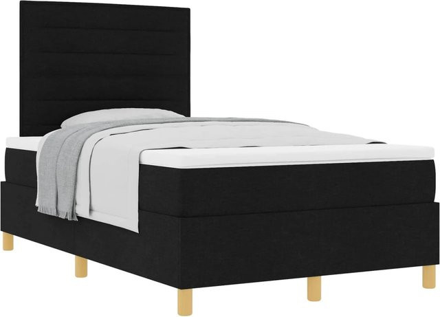 vidaXL Boxspringbett mit Matratze und Taschenfederkern in Schwarz, modernes Design aus Stoff und Kiefer, B/T/H: 120 x 200 x 28 cm - Bild 1