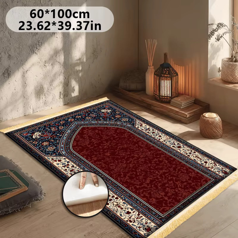 VIKAMA Muslimischer Gebetsteppich mit Memory-Schaum in Rot und Blau mit orientalischem Muster - Bild 2
