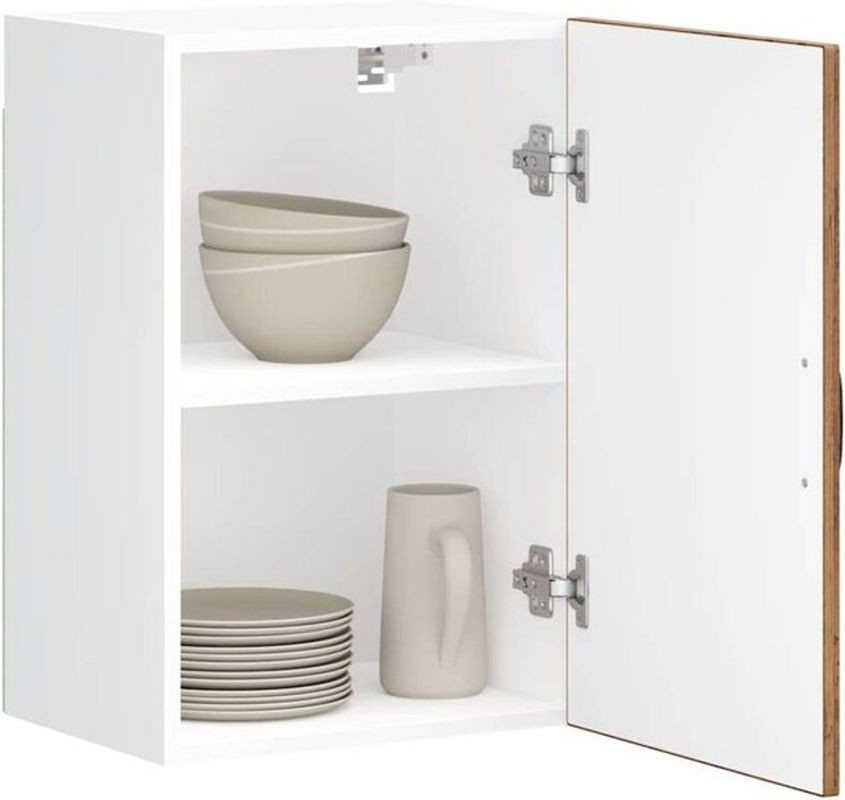 Vidaxl Küchen-Hängeschrank Lucca in Altholz-Optik mit Drehtüren aus Holzwerkstoff und Glas in Braun und Weiß im Landhausstil - Bild 1