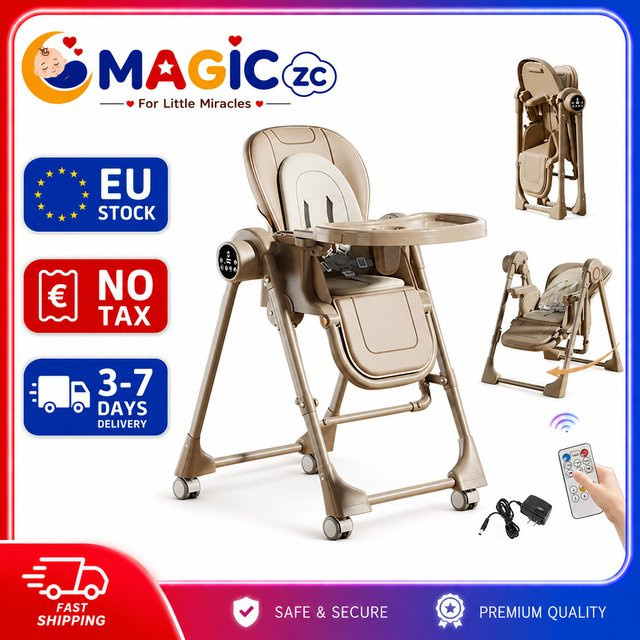 Multifunktionaler 2-in-1 Baby-Hochstuhl und elektrischer Schaukelstuhl in Beige, höhenverstellbar und klappbar - Bild 1