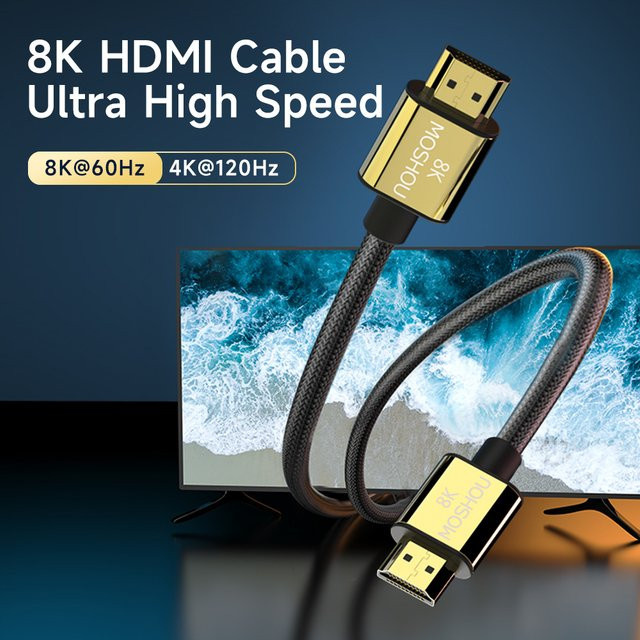 MOSHOU 2.1 Ultra High Speed HDMI-Kabel für 8K und 4K120Hz mit 48Gbps, eARC, Ethernet und HDR für Gaming und Soundbars - Bild 1