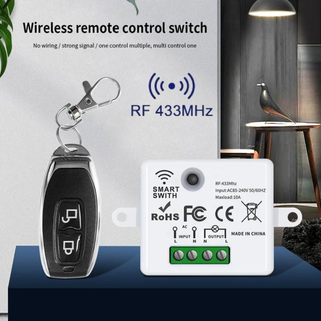 GGBEE Smart Light Switch RF433MHz Funk-Fernbedienung mit 10A Relais-Empfänger für LED-Lampen, AC 220V - Bild 1