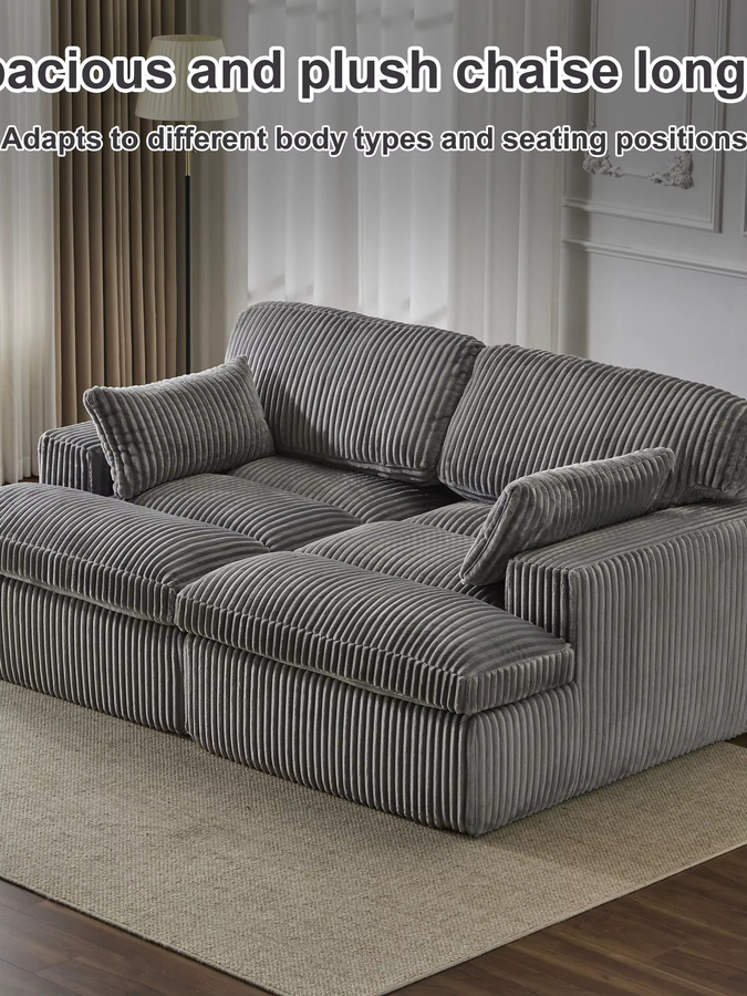Vankel 2-in-1 Click-Clack Schlafsofa aus grauem Cord mit passenden Streukissen - Bild 5
