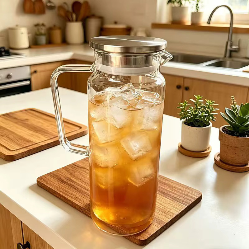 JUSTINLAU Wasserkrug aus Borosilikatglas mit Griff und Deckel, transparent, 2 l - Bild 2