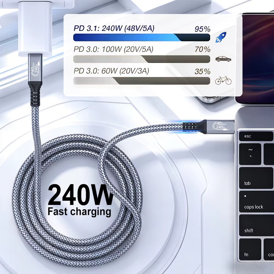 MEIHUAME USB-C auf USB-Typ-C Kabel 240W PD-Schnellladekabel in Grau, Länge: 3 m - Bild 6