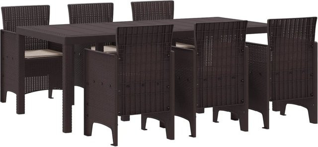 vidaXL 7-teilige Garten Essgruppe aus Poly Rattan mit Kissen in Braun-Taupe - Bild 1