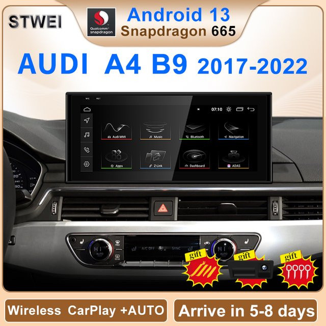 STWEI Android 13 Smart Bildschirm mit Qualcomm 8GB RAM und 128GB Speicher für Audi A4 A5 S5 B9 (2018-2022), 10,25 Zoll Display mit Carplay, GPS und Navi, Schwarz - Bild 1
