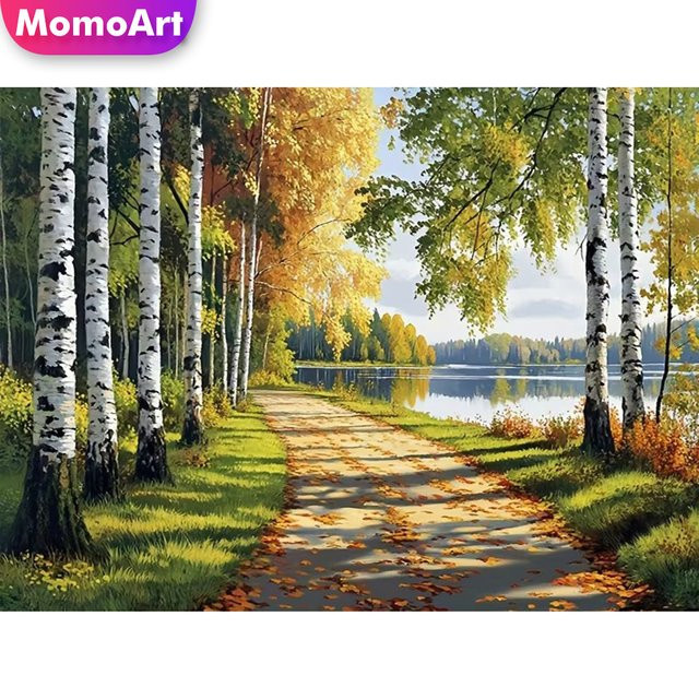 Momoart Street Diamond Painting Landschaft Baum DIY Bastelset mit runden Steinen in Multicolour, B/H: 20 x 30 cm - Bild 1