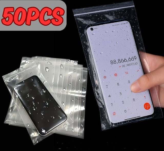 50 Stück transparente wasserdichte Handytaschen aus Kunststoff, selbstdichtende Einweg-Schutzhüllen mit Touchscreen-Funktion - Bild 1
