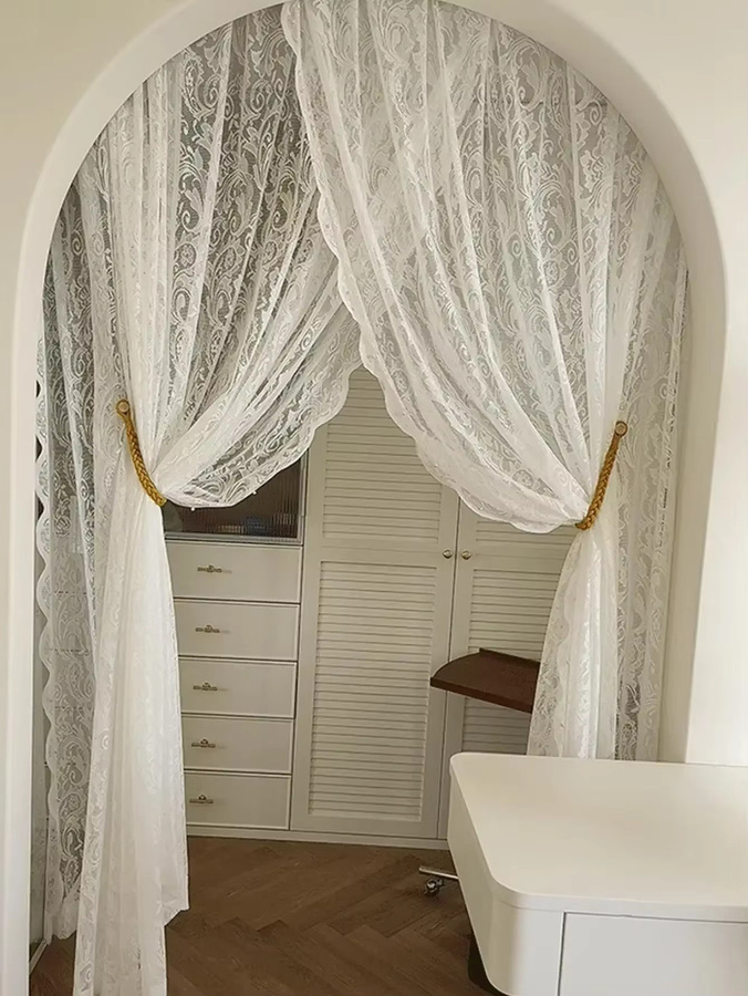 Romantischer Fenstervorhang mit Spitze und floralem Muster in Weiß für Wohnzimmer und Schlafzimmer, 1 Stück - Bild 2