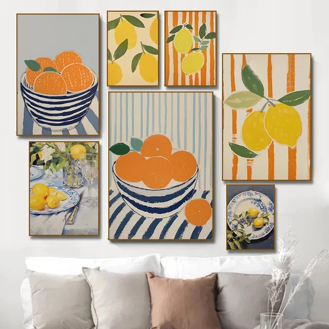 Potdemiel Leinwand Wandbild Stillleben Orangen und Zitronen Modernes Botanisches Poster in Orange und Gelb - Bild 1