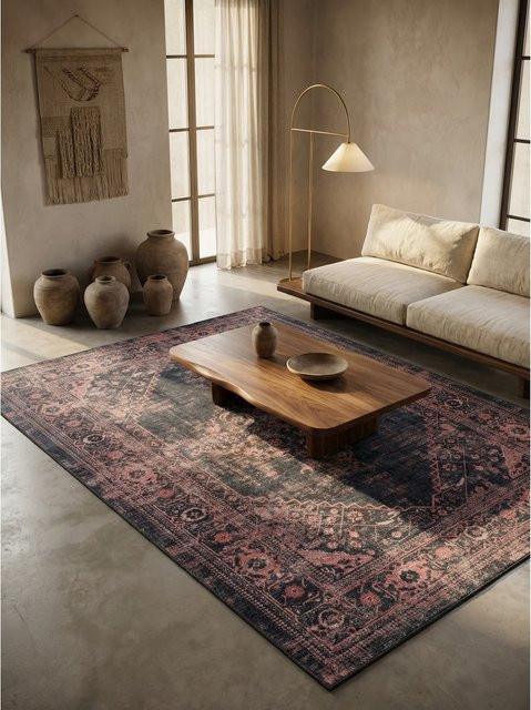 Waschbarer Flachwebteppich Kadima Design PIZOL in Rot und Multicolour, orientalisch und modern, B: 80 cm, L: 250 cm - Bild 1