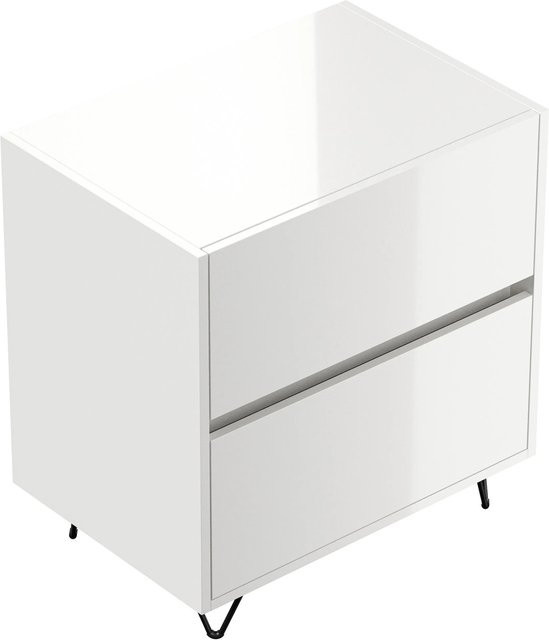 Posseik Nachttisch Industrial mit 2 Soft-Close-Schubladen, Weiß, B/T/H: 60 x 42 x 65 cm - Bild 1