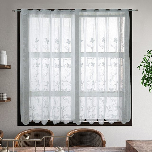 DOORSACCERY Tüllvorhang mit floralem Design in Weiß, transparent, moderner Polyester-Fenstervorhang mit Rod Pocket - Bild 1