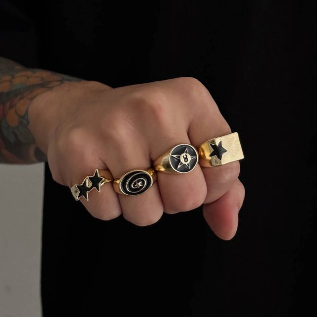 KunJoe Ringe, Punk Pentagramm, Gold, Herren - Bild 1