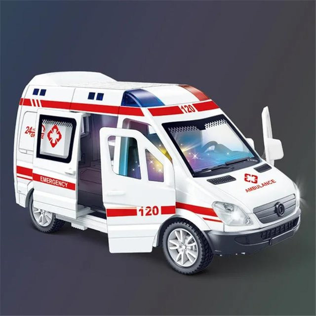 Linyi toy car Krankenhaus Rettungs Krankenwagen Polizei, Diecast Auto Modell, 1:32, mit Sound und Licht, ab 3 Jahre - Bild 1