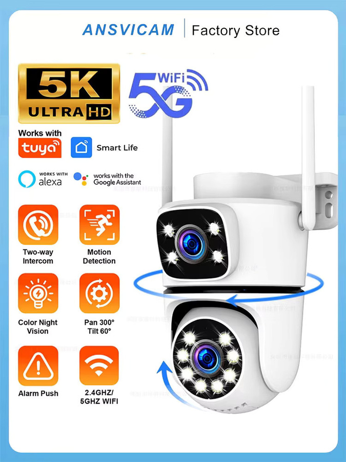 ANSVICAM Outdoor IP-Kamera mit 10MP 5K HD Dual-Objektiv, 5G WiFi, Tuya PTZ kabellose Heimsicherheit CCTV-Videoüberwachung mit Personenerkennung, Weiß - Bild 1