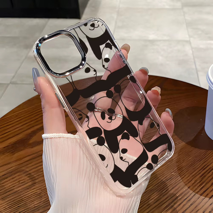 Transparente Panda-Handyhülle mit Luxus-Beschichtung für iPhone 17 Pro Max bis iPhone 11 in Schwarz-Weiß - Bild 5