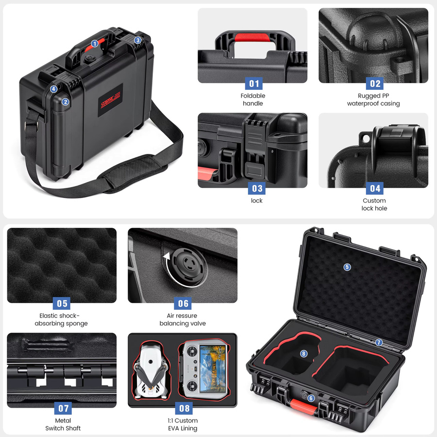 STARTRC Lito X1 Hartschalen-Wasserdichter Transportkoffer in Schwarz, kompatibel mit DJI Lito X1 Fly More Combo sowie DJI RC 2 und RC-N3, Platz für 4 Akkus und eine Ladezentrale - Bild 4