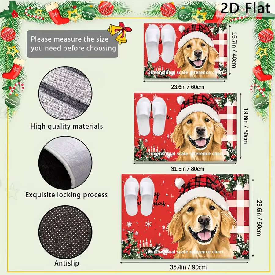 VIKAMA Weihnachts-Bodenmatte mit Golden Retriever-Aufdruck, rutschfest und waschbarer Badezimmerteppich zur Heimdekoration - Bild 5