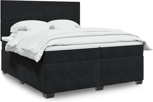 vidaXL Boxspringbett mit Matratze in Schwarz aus Samt mit USB-Ladeport und Unterbettbeleuchtung B/T: 200 x 200 cm - Bild 1