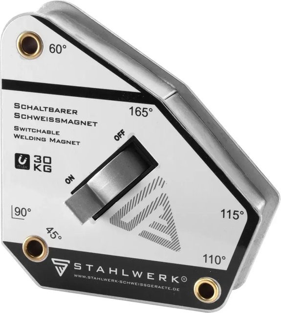 STAHLWERK Magnet-Schweißwinkel schaltbar 45° - 165° in Silber, Tragkraft 30 kg - Bild 1