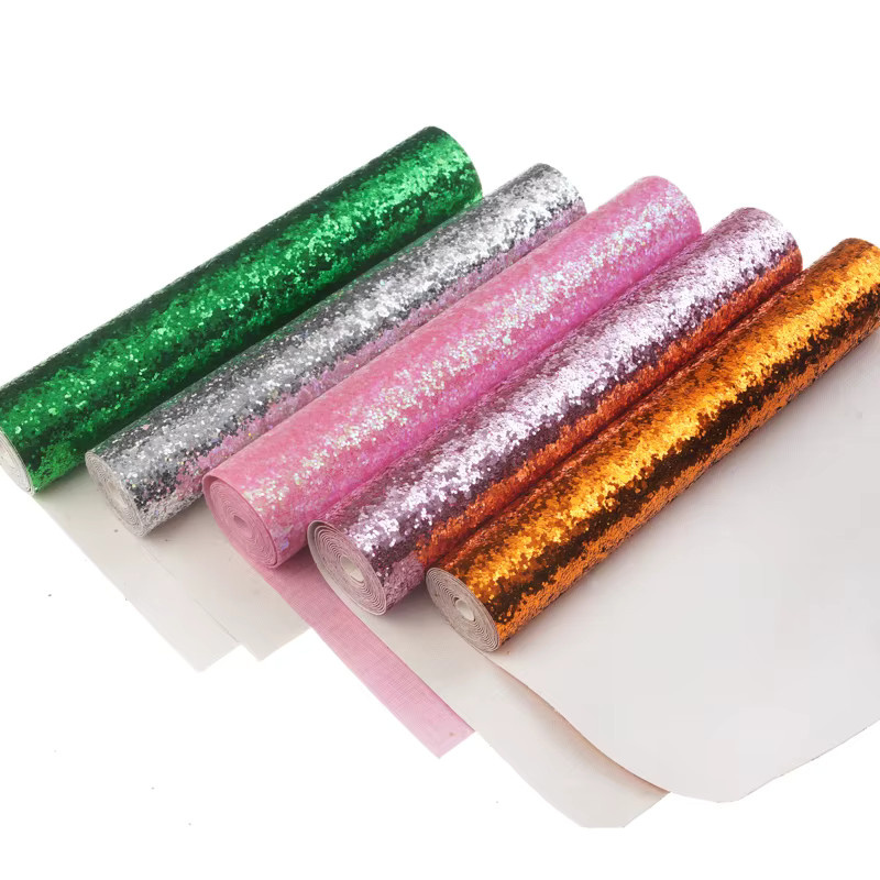 QIBU Chunky Glitzerstoff als Meterware, einfarbige Kunstlederrolle in Multicolour, Breite: 50 cm, Länge: 120 cm - Bild 2