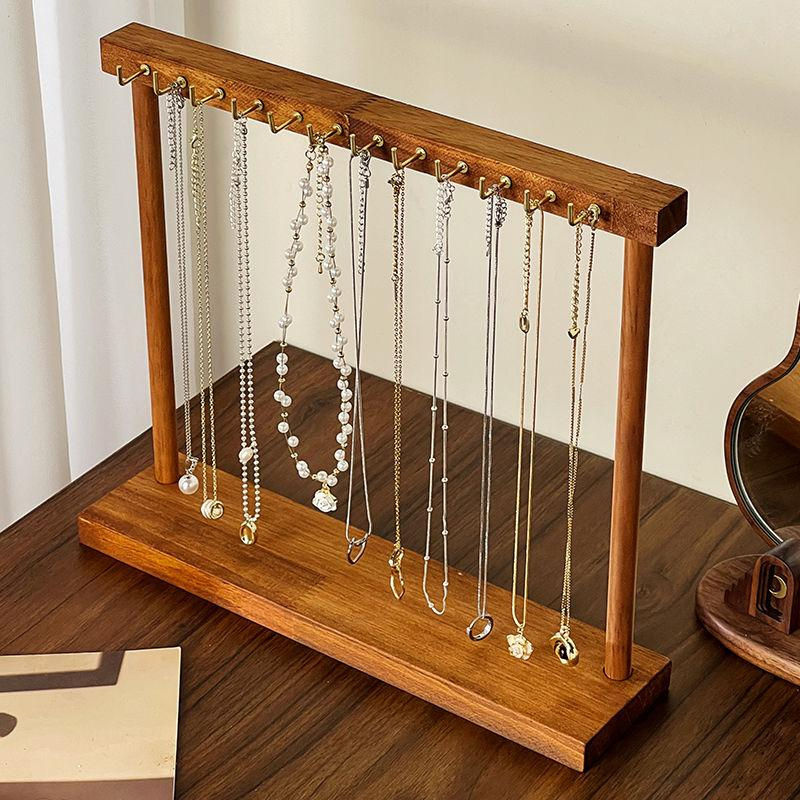 SZwatch Schmuck-Organizer aus Massivholz mit 12 Haken für Halsketten, Ohrringe und Armbänder in Holzfarbe - Bild 3