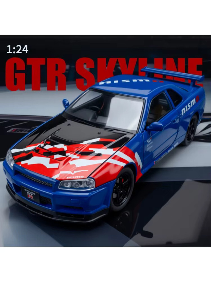 MINI AUTO GTR R34 Straßenauto, Sportwagen Modell, 1:24, Metall, Blau - Bild 6