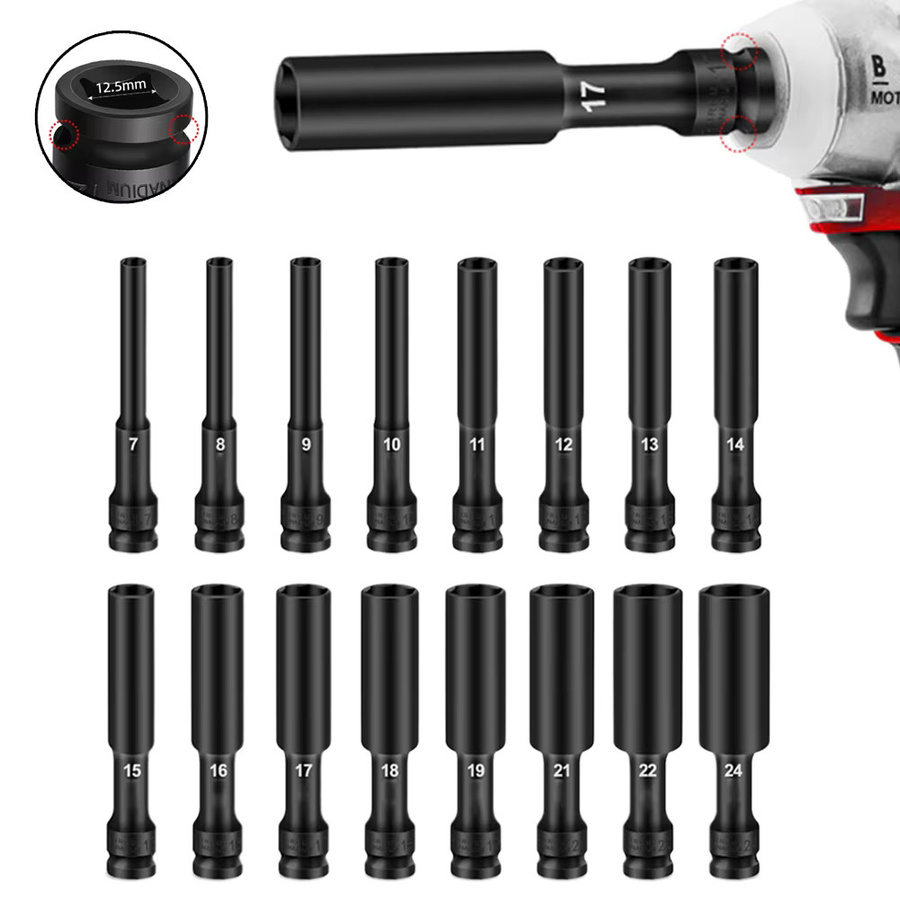 DAZZLEEX Schlagschrauber Hex-Buchsen Set mit 1/2 Zoll Stick-Sockel und Adapter, 8-24mm, Schwarz - Bild 5