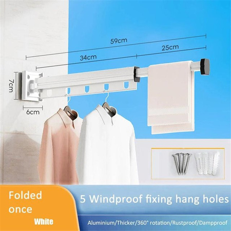 Platzsparender Yiran Furniture Wäscheständer aus Aluminium, ausziehbar und wandmontierbar, Farbe: Weiß/Grau