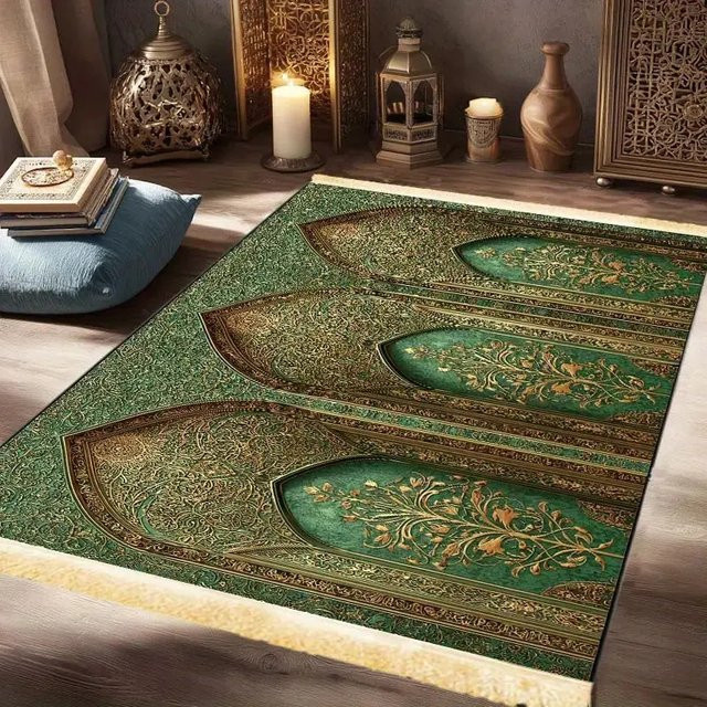 VIKAMA Luxuriöse Muslimische Gebetsmatte mit Quasten in Grün, faltbar für Gruppen und Familien - Bild 1