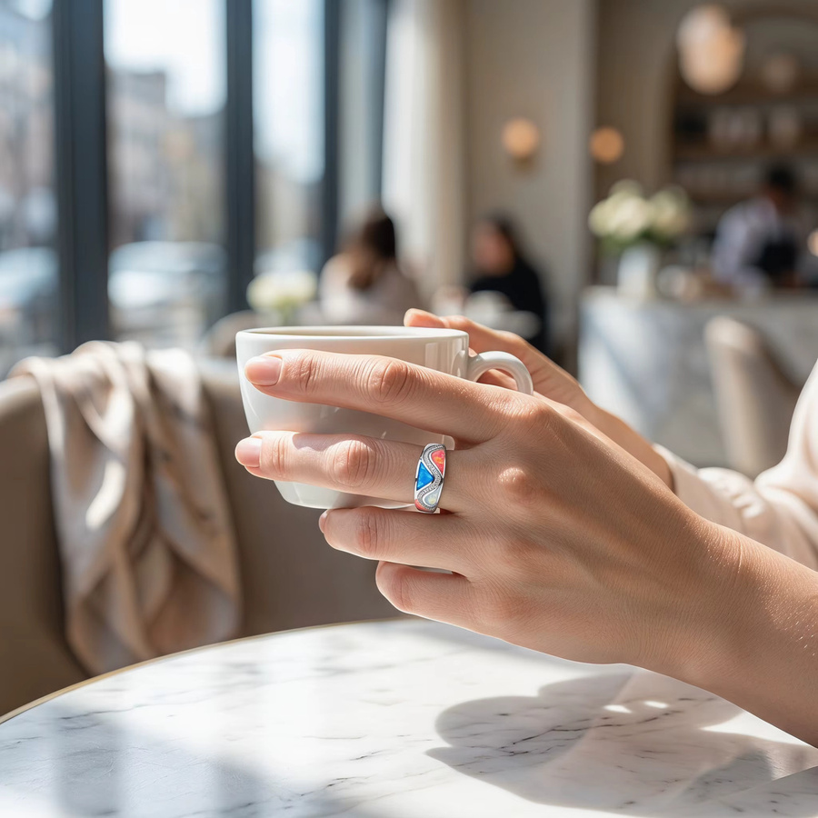K-HOME Cocktail-Ring, K-plattiert, Opal, Zirkonia, Weiß, Unisex - Bild 3