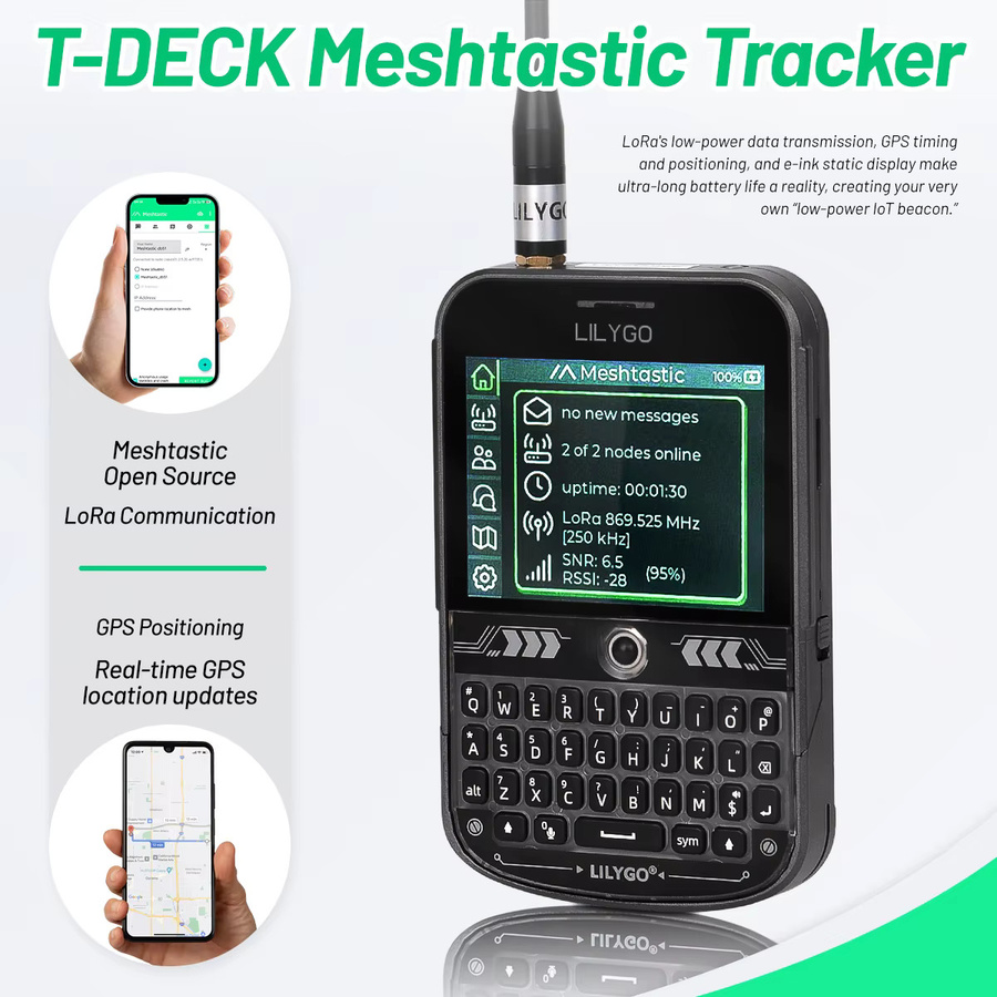 LILYGO T-Deck Plus LoRa Mesh Radio mit ESP32-S3 und GPS in Schwarz für Meshtastic Pocket Tracker Node inklusive externer Antenne - Bild 2
