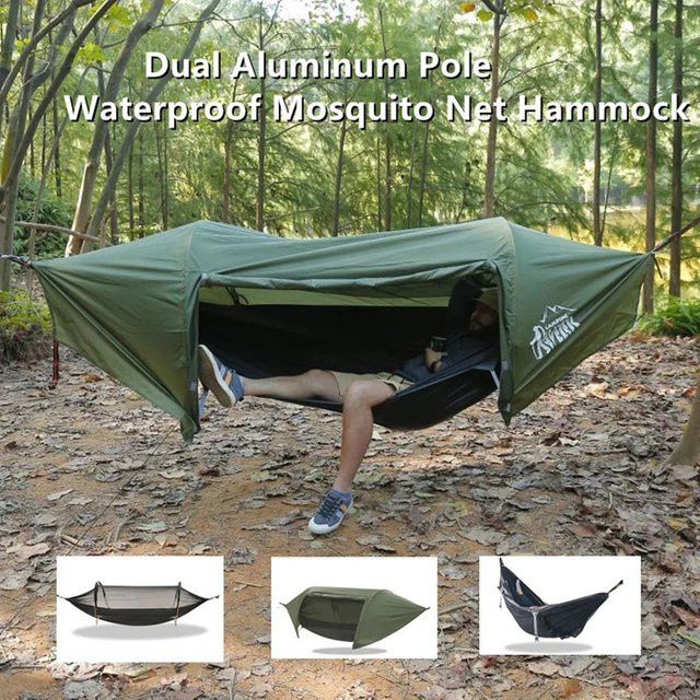 Traveler 3-in-1 Tunnel-Moskitonetz-Hängematte mit wasserdichtem Regenschutz als Baumzelt für Solo-Camping in Grün - Bild 1