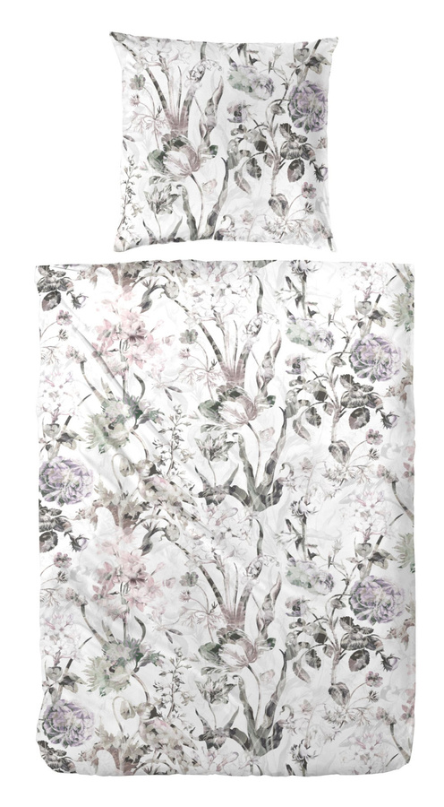Primera Mako-Satin Bettwäsche Blumenmeer in Flieder und Beige mit Bettbezug und Kissenbezug, B/H: 135 x 200 cm, B/H: 80 x 80 cm - Bild 1