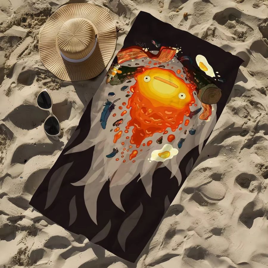 Potdemiel Flanell-Strandtuch Anime Calcifer in Multicolor, schnell trocknendes Handtuch für Strand, Pool und Sport - Bild 4