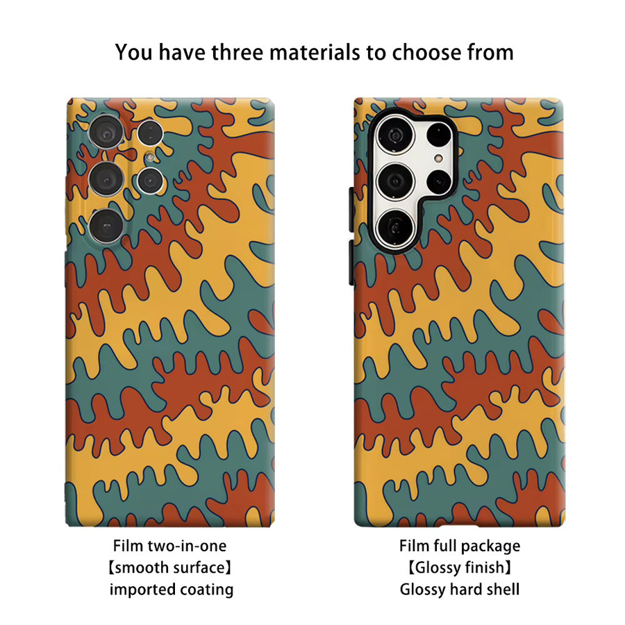 Stoßfeste Doppelschicht Handyhülle mit Wellenmuster in Gelb-Orange-Blau für Samsung Galaxy S25 Ultra, S24 und S23 Ultra Plus - Bild 2