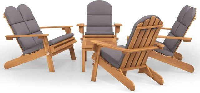 vidaXL 5-tlg Garten-Lounge-Set Adirondack aus Akazien-Massivholz mit Sitz- und Rückenkissen in Dunkelgrau - Bild 1