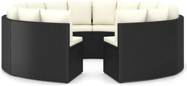 vidaXL 8-tlg Garten-Sofagarnitur in U-Form aus Poly Rattan mit Sitzpolstern und Rückenkissen, Schwarz - Bild 1