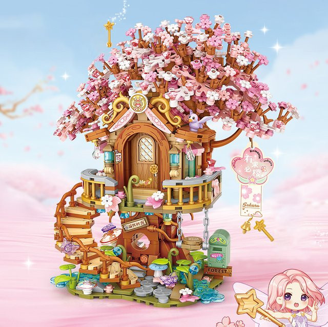 Loz Rosa Romantische Kirschblüten Baumhaus, Mini Partikel Bausteine Set - Bild 1