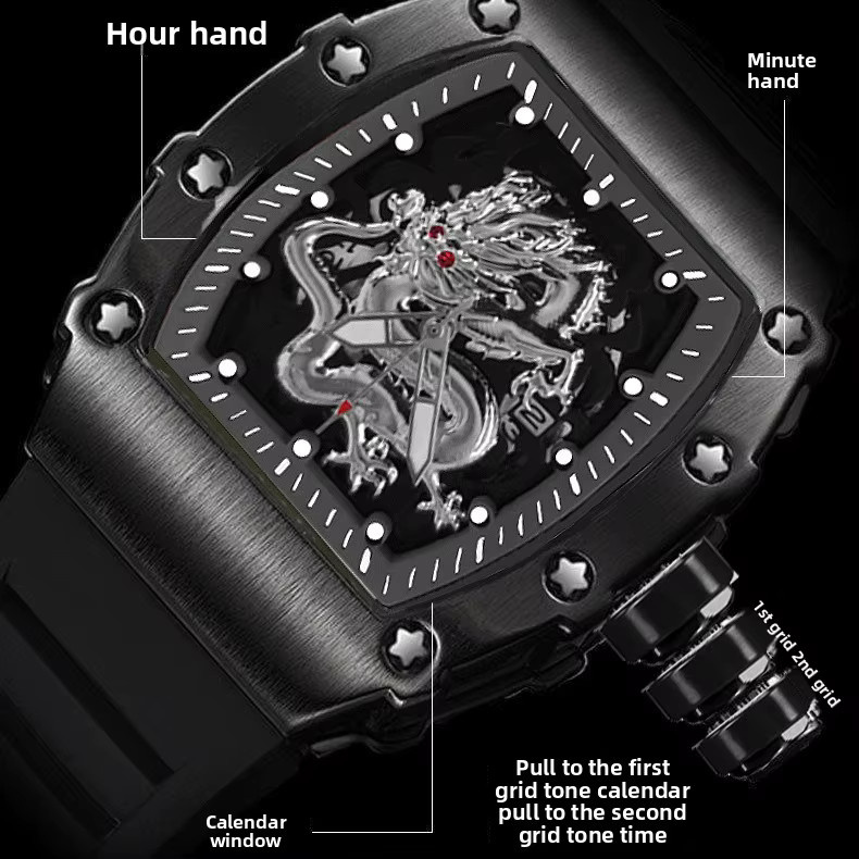 STARPERISH Armbanduhr, Quarz, Tonneau, Silikon, Schwarz, Herren - Bild 3